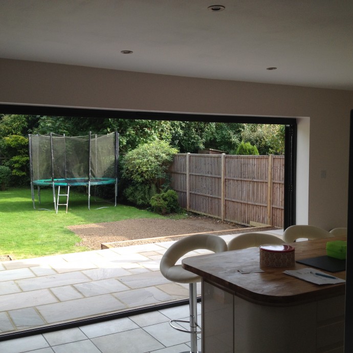 Completed extension, porch and patio in Horley.