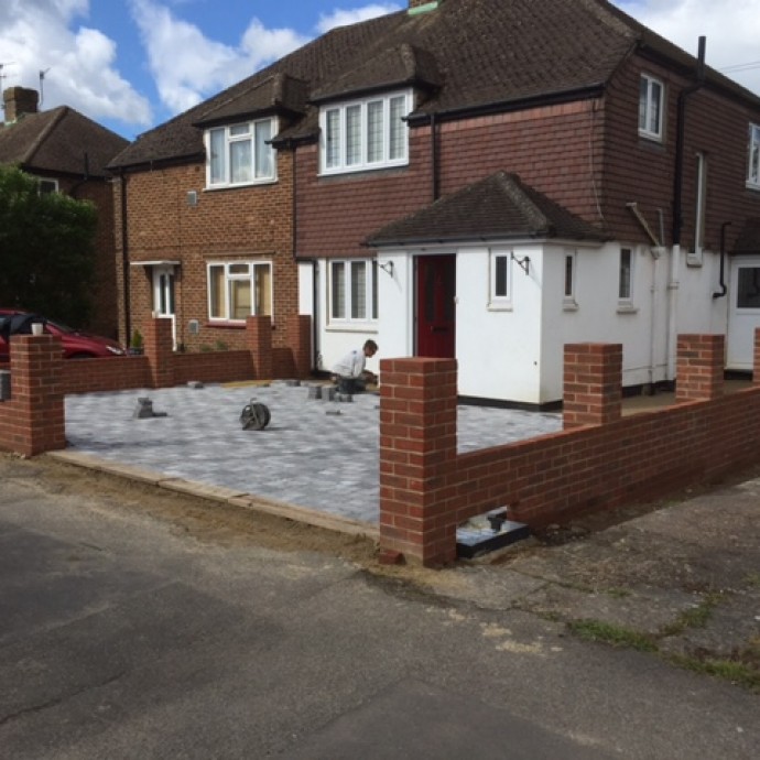 Driveway and landscaping.